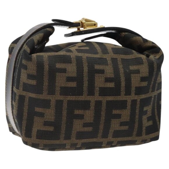 FENDI Zucca Canvas Vanity Pouch Brown Black gold Auth MX343 - Picture 1 of 16